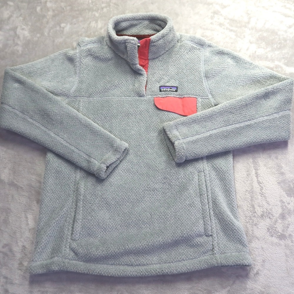 Patagonia Re-Tool Snap-T Fleece Pullover Grey Coral Pink Women's M Polartec